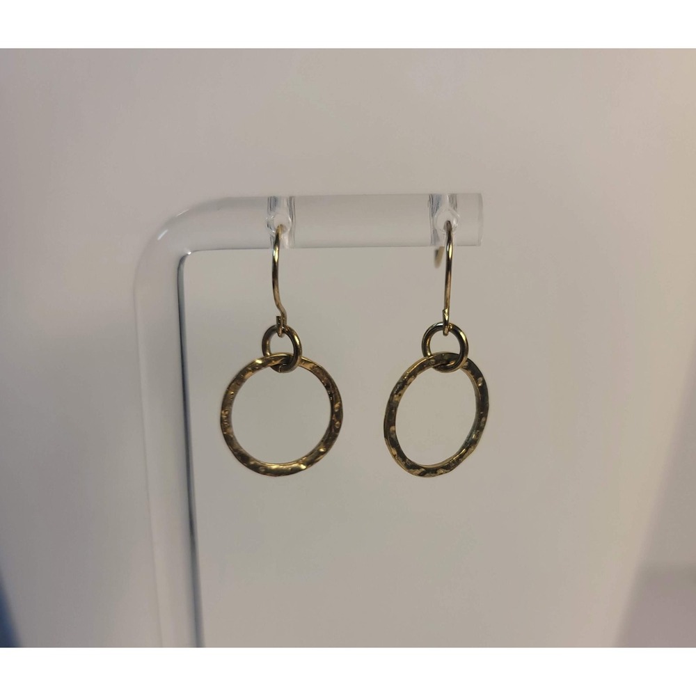 Hammered Gold Tone‎ Circle Drop Earrings Minimalist Dangle French Hook Jewelry